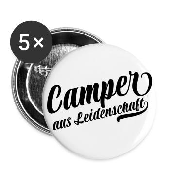 Camper aus Leidenschaft - Camping - Spruch - Buttons groß 56 mm (5er Pack) - Weiß - Vorne