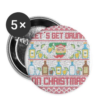 Lass uns an Weihnachten / Weihnachtspullover betrinken - Buttons groß 56 mm (5er Pack) - Weiß - Vorne