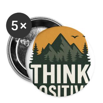 Denken Sie positiv Natur Abenteuer T-Shirt - Buttons groß 56 mm (5er Pack) - Weiß - Vorne