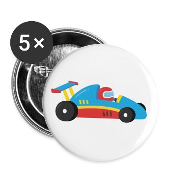 Racer en voiture de course - Lot de 5 grands badges (56 mm) - blanc - Devant