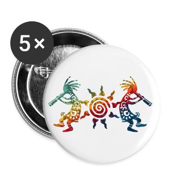 Native American Kokopelli Duo With Sun 2 - Buttons groß 56 mm (5er Pack) - Weiß - Vorne