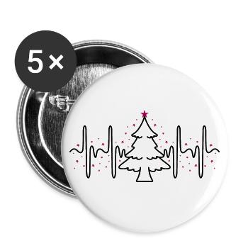 Battement de coeur de Noël ECG étoiles Sapin de Noël - Lot de 5 grands badges (56 mm) - blanc - Devant