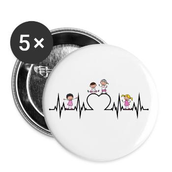 Herzschlag Herz EKG Kinder Liebe Erzieher Beruf - Buttons groß 56 mm (5er Pack) - Weiß - Vorne