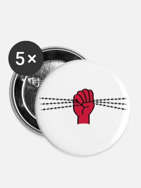 Protest symbol with barbed wire. Clenched fist. - Buttons large 2.2''/56 mm (5-pack) - white