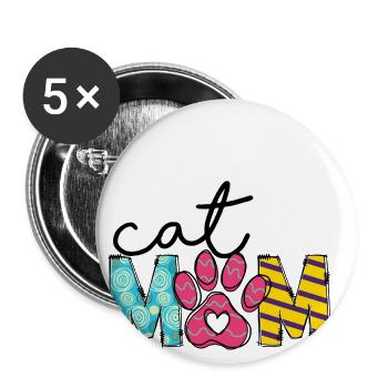 Katzen Mutter Miau Lustig Katzendame T-Shirt - Buttons groß 56 mm (5er Pack) - Weiß - Vorne