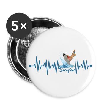 Herzschlag Surfen Surfer Surfbrett Urlaub - Buttons groß 56 mm (5er Pack) - Weiß - Vorne