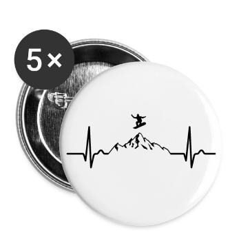 ECG Curve - Heart Curve - Pulse - Snowboard - Mountains - Buttons large 2.2''/56 mm (5-pack) - white - Front