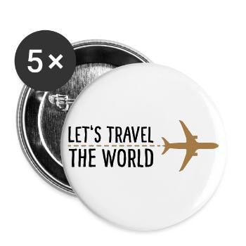 Let's Travel the World - Buttons groß 56 mm (5er Pack) - Weiß - Vorne