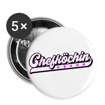 Farben änderbar | Chefköchin - Buttons groß 56 mm (5er Pack) - Weiß - Vorne