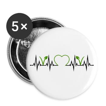 Vegan Vegetarian Heartbeat Heart ECG Vegan - Buttons large 2.2''/56 mm (5-pack) - white - Front