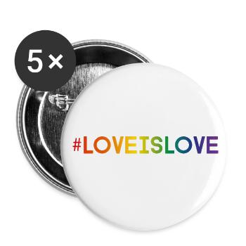 Regenbogen Design - Hashtag Love is Love - Buttons groß 56 mm (5er Pack) - Weiß - Vorne