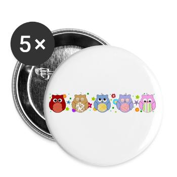 Niedliche Eulen und Blumen - Buttons groß 56 mm (5er Pack) - Weiß - Vorne