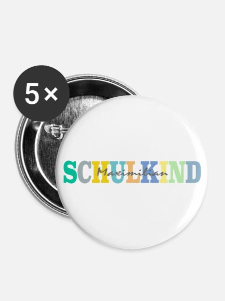 Schulkind mit Maximilian - Buttons groß 56 mm (5er Pack) - Weiß