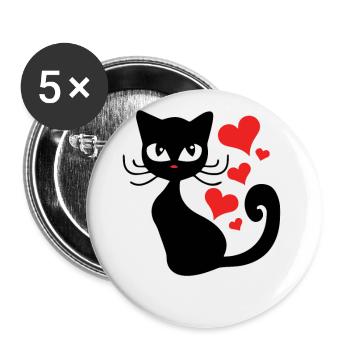 Schwarze Katze Herz Liebe Party Trend Geschenk - Buttons groß 56 mm (5er Pack) - Weiß - Vorne
