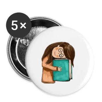 Buch, Bücher, kleines Mädchen mit einem Buch - Buttons groß 56 mm (5er Pack) - Weiß - Vorne