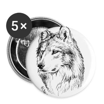 Wolf Geschenk - Buttons groß 56 mm (5er Pack) - Weiß - Vorne