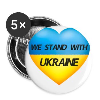 We stand with Ukraine Heart - Flag of Ukraine - Buttons large 2.2''/56 mm (5-pack) - white - Front