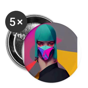 Woman with mask - Buttons large 2.2''/56 mm (5-pack) - white - Front