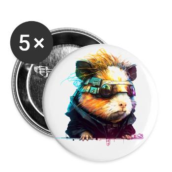 Cochon d'inde, animal de la collection Cyber Squad - Lot de 5 grands badges (56 mm) - blanc - Devant
