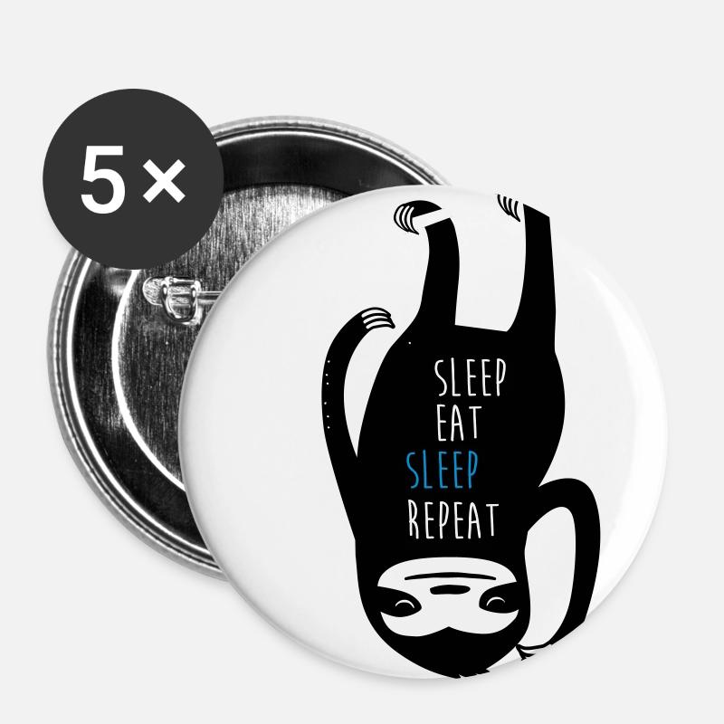 Sleep Eat Sleep Repeat Sloth - Buttons groß 56 mm (5er Pack) - Weiß