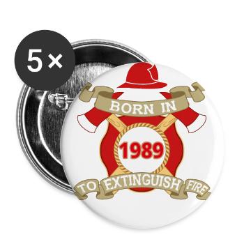 Born 1989 Fire Feuerwehr - Buttons groß 56 mm (5er Pack) - Weiß - Vorne