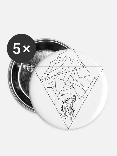 Mount Wolf - Buttons groß 56 mm (5er Pack) - Weiß