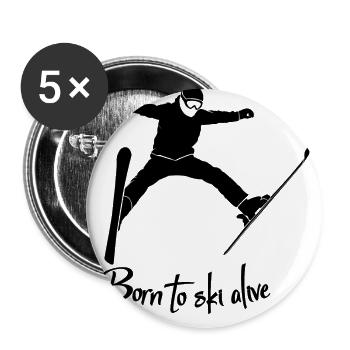 born to ski alive noir - Buttons large 2.2''/56 mm (5-pack) - white - Front
