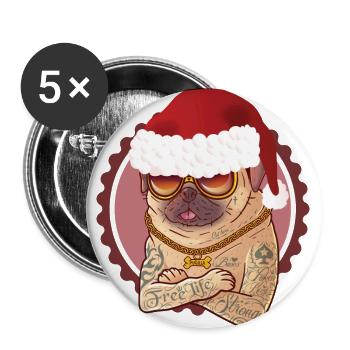 Pug dog christmas - Buttons large 2.2''/56 mm (5-pack) - white - Front