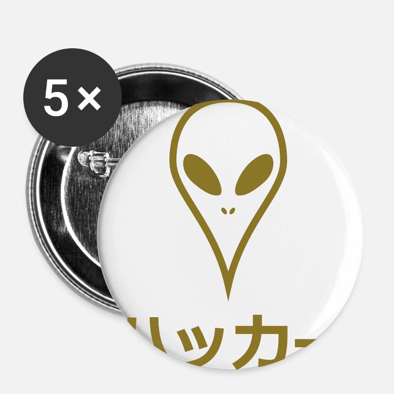 Japanese hacker alien - Buttons large 2.2''/56 mm (5-pack) - white
