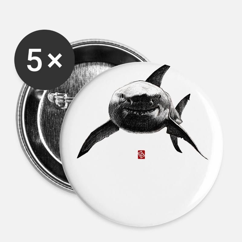 Sketchy Shark - Buttons large 2.2''/56 mm (5-pack) - white