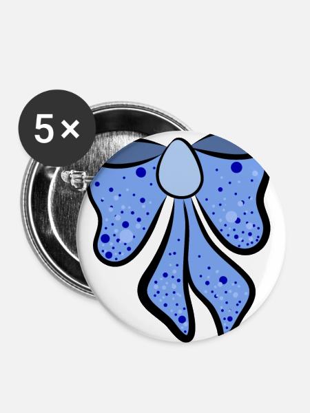 schöne blaue Schleife , Geschenkidee - Buttons groß 56 mm (5er Pack) - Weiß