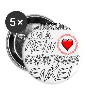 Glückliche Oma - mein Herz gehört meinem Enkel - Buttons groß 56 mm (5er Pack) - Weiß - Vorne