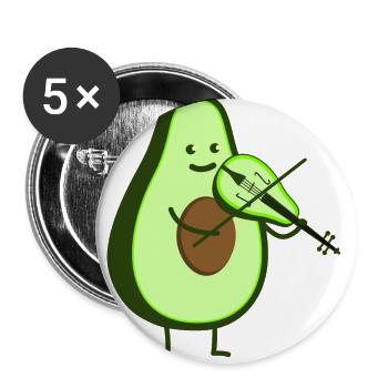 Avocado mit Geige - Buttons groß 56 mm (5er Pack) - Weiß - Vorne