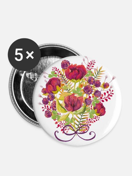 Sommerblumen - Buttons groß 56 mm (5er Pack) - Weiß
