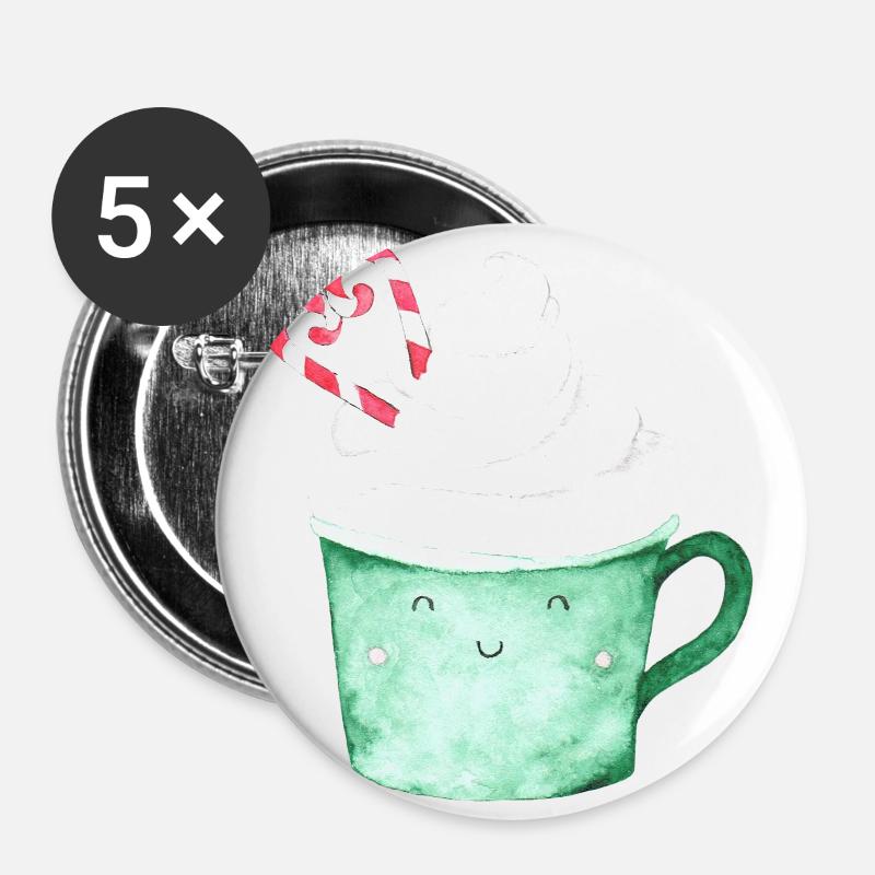 Kakao Tasse Becher - Buttons groß 56 mm (5er Pack) - Weiß