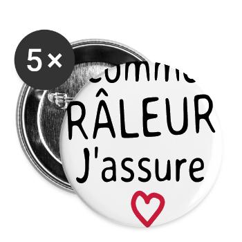Comme Râleur j'assure - Lot de 5 grands badges (56 mm) - blanc - Devant