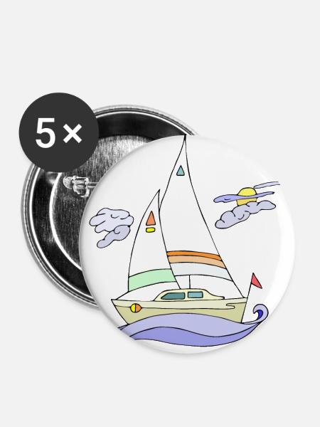 Segelboot - Buttons groß 56 mm (5er Pack) - Weiß