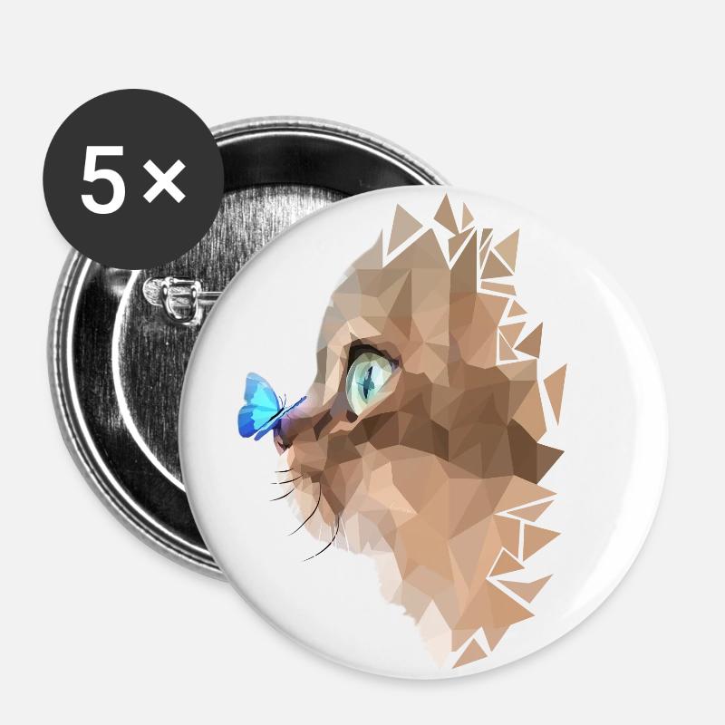 Cat and butterfly - Buttons large 2.2''/56 mm (5-pack) - white