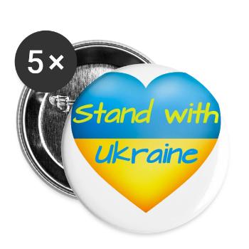 Stand avec Ukraine Coeur drapeau bleu jaune Ukraine - Lot de 5 grands badges (56 mm) - blanc - Devant