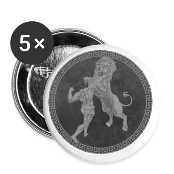 Hercule Héros grec, Bataille avec le lion - Lot de 5 grands badges (56 mm) - blanc - Devant