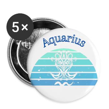 Retro-Logo astrologisches Zeichen "Wassermann" - Buttons groß 56 mm (5er Pack) - Weiß - Vorne