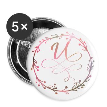 Monogram, letter U, calligraphy ornament - Buttons large 2.2''/56 mm (5-pack) - white - Front