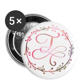 Monogram, letter T, calligraphy ornament - Buttons large 2.2''/56 mm (5-pack) - white - Front