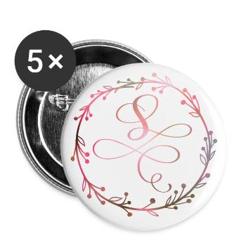 Monogramm, Buchstabe S, Kalligrafie Ornament - Buttons groß 56 mm (5er Pack) - Weiß - Vorne