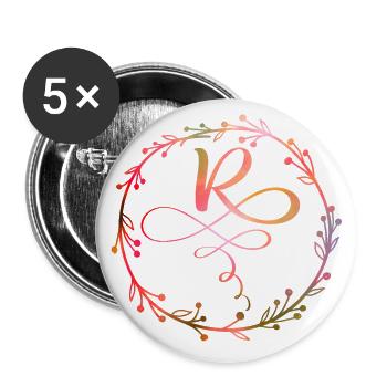Monogram, Letter R, Calligraphy Ornament - Buttons large 2.2''/56 mm (5-pack) - white - Front