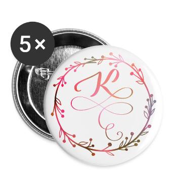 Monogram, Letter K, Calligraphy Ornament - Buttons large 2.2''/56 mm (5-pack) - white - Front