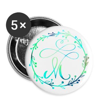 Monogramm, Buchstabe M, Kalligrafie Ornament - Buttons groß 56 mm (5er Pack) - Weiß - Vorne