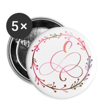 Monogramm, Buchstabe E, Kalligrafie Ornament - Buttons groß 56 mm (5er Pack) - Weiß - Vorne