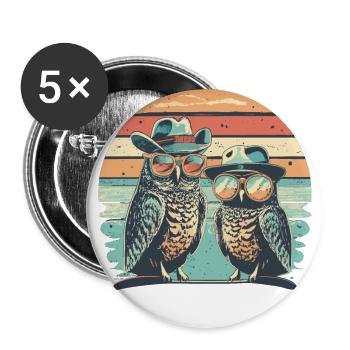 Hibou Rétro vintage - Lot de 5 grands badges (56 mm) - blanc - Devant