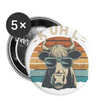 Lustiges Kuh Kühe Sonnenbrille Vintage Bauer - Buttons groß 56 mm (5er Pack) - Weiß - Vorne